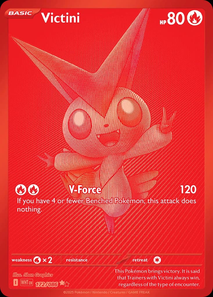 Victini, White Flare 172/086, Black White Rare, card scan