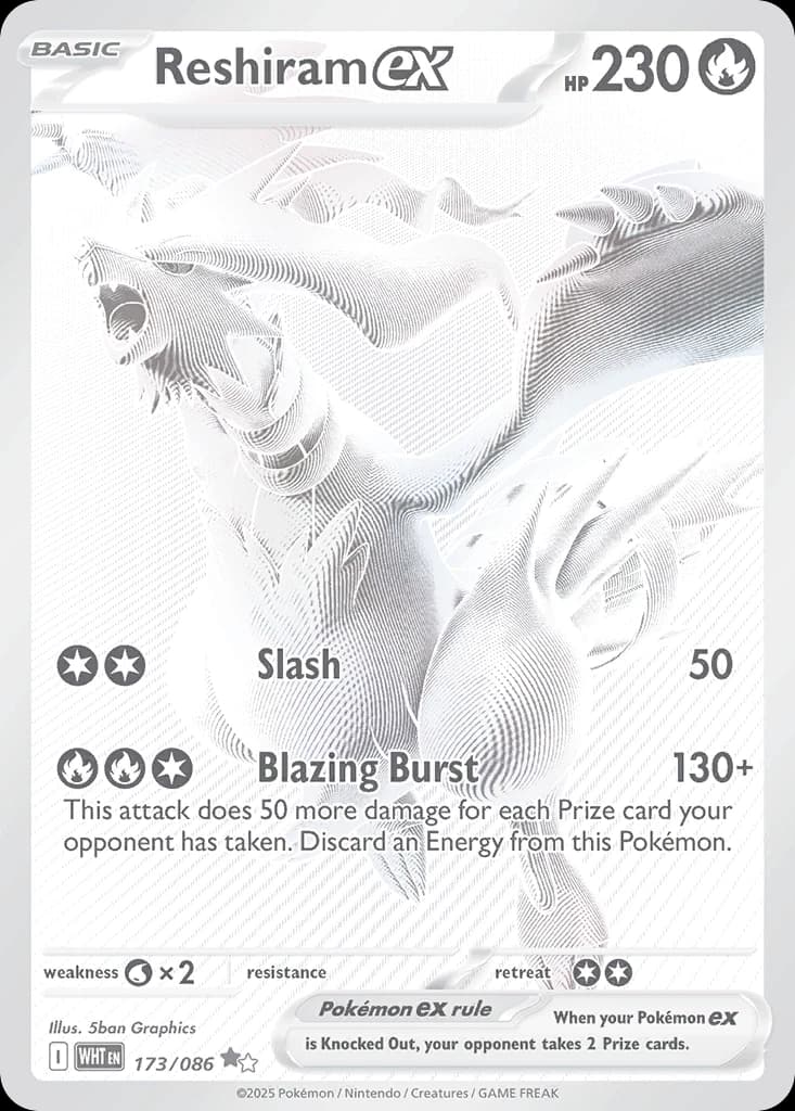 Reshiram ex, White Flare 173/086, Black White Rare, card scan